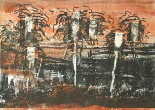 Bildergalerie (schwarz-orange) mit applizierten Gesichtern