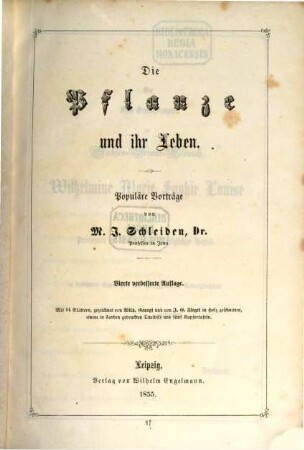 Die Pflanze und ihr Leben : populäre Vorträge