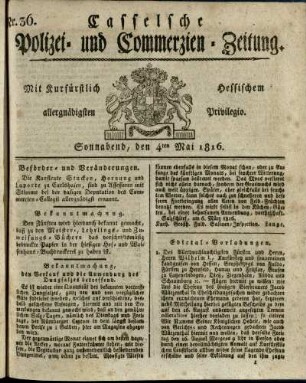 Nr. 36, Sonnabend, den 4ten Mai 1816
