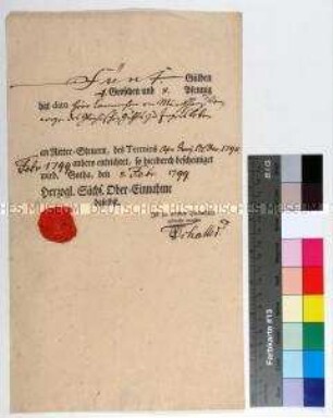 Quittung der Herzoglich Sächsischen Ober-Einnahme über Zahlung der Rittersteuern durch den Kammerherrn von Münchhausen für ein Lehngut zu Ingersleben