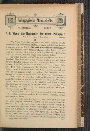 J. L. Vives, der Begründer der neuen Pädagogik : (Schluß)
