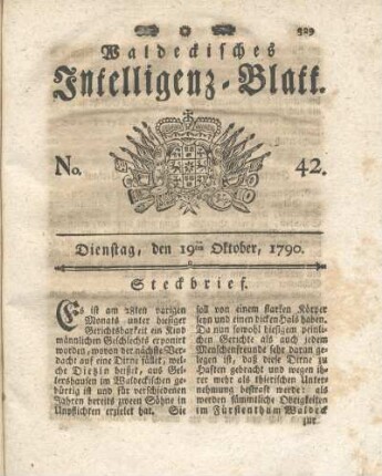 No. 42, Dienstag, den 19ten Oktober, 1790
