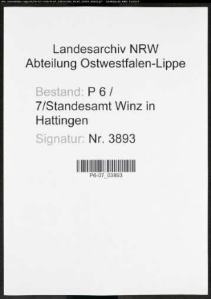 Sterberegister Standesamt Winz in Hattingen