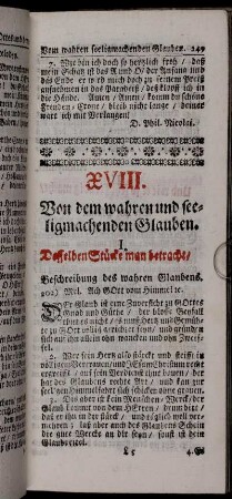 XVIII. Von dem wahren und seeligmachenden Glauben