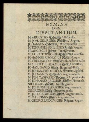 Nomina Dnn. Disputantium