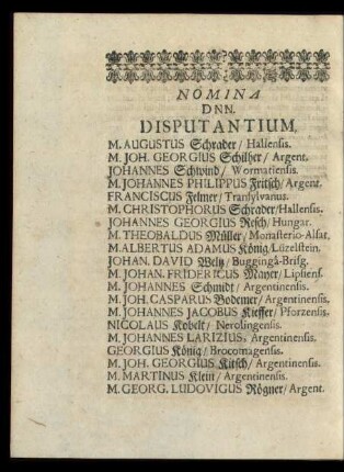 Nomina Dnn. Disputantium
