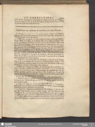 Supplément aux additions & corrections des deux Volumes