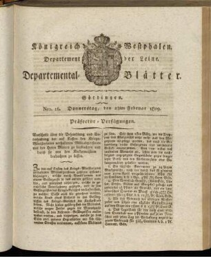 Nro 16. Donnerstag, den 23ten Februar 1809 [-] Nro 30. Donnerstag, den 13ten April 1809
