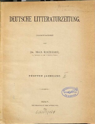 Deutsche Literaturzeitung für Kritik der internationalen Wissenschaft, 5. 1884, [b]