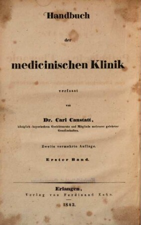 Die specielle Pathologie und Therapie : vom klinischen Standpunkte aus bearbeitet, 1