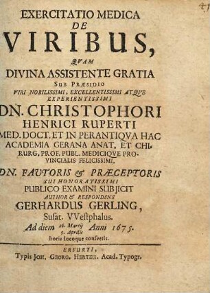 Exercitatio Medica De Viribus