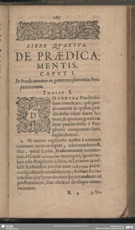 Liber Quartus. De Praedicamentis