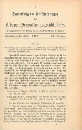 Dreiundzwanzigster Band. 1902. Erste Lieferung. - Nr. 1. - Nr. 5.