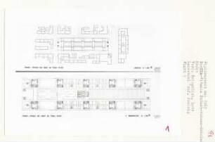 Titaniapalast-Wohnen-Erholen-Markt, Berlin-Steglitz (Diplomarbeit bei Peter Poelzig): Lageplan 1:500 und Grundriss 2. Obergeschoss 1:200