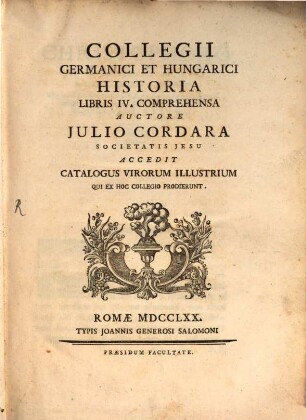 Collegii Germanici et Hungarici, historia : libris IV comprehensa