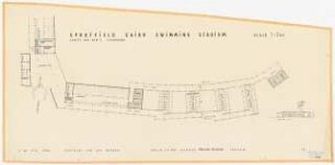 Sportfield Kairo Swimming Pool: Ladies and Mens Cloakrooms, Northern Side and Entrance, Grundriss, Schnitt Section A-B 1:200