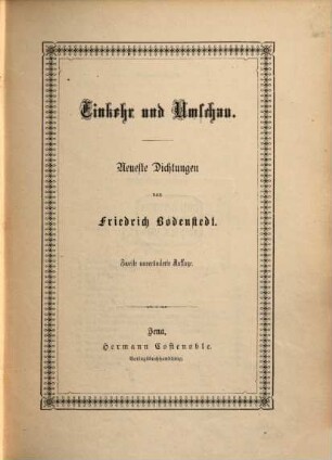 Einkehr und Umschau : Neueste Dichtungen von Friedrich Bodenstedt