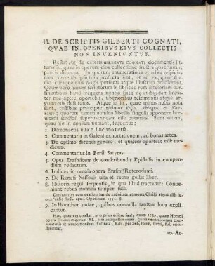 II. De Scriptis Gilberti Cognati, Quae In Operibus Eius Collectis Non Inveniuntur
