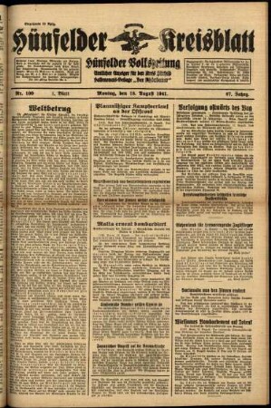 Erste Ausgabe vom Montag, den 18. August 1941.