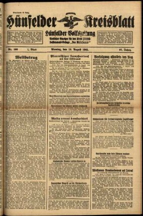 Erste Ausgabe vom Montag, den 18. August 1941.
