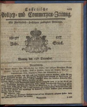 51tes Stueck, Montag den 19ten December 1803