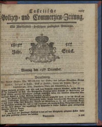 51tes Stueck, Montag den 19ten December 1803
