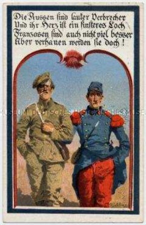 Postkarte mit antirussischem und antifranzösischem Vers
