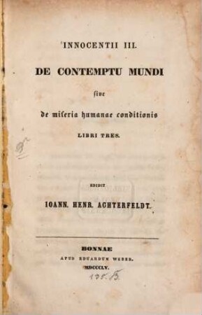 De Contemptu Mundi sive de miseria humanae conditionis libri tres