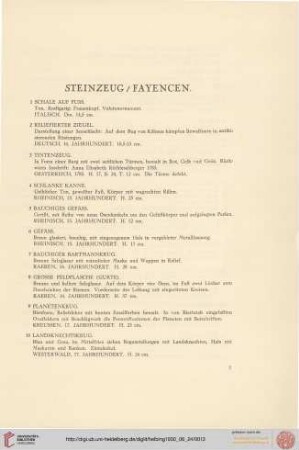 Steinzeug und Fayencen (Nr. 1-32)