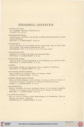Steinzeug und Fayencen (Nr. 1-32)