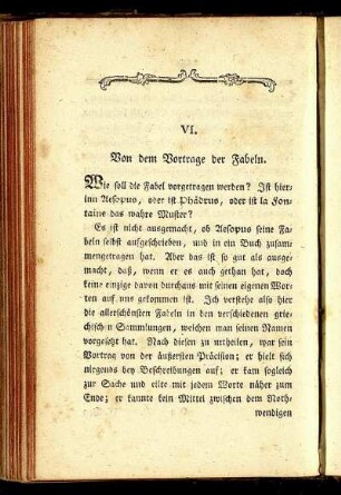 VI. Von dem Vortage der Fabeln.