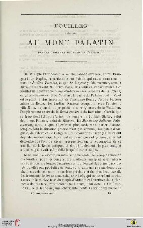 N.S. 6.1862: Fouilles exécutées au mont Palatin par les ordres et aux frais de l'Empereur