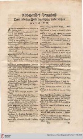 Alphabetisches Verzeichnis derer in diesem Werke angeführten soderbarsten Autorum
