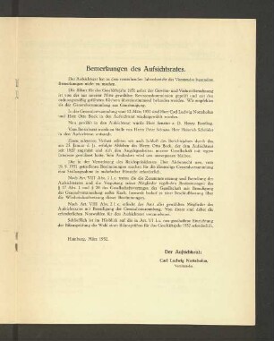 Bemerkungen des Aufsichtsrates.