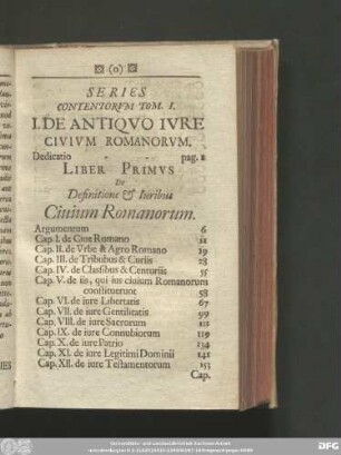 Series Contentorum Tom. I.
