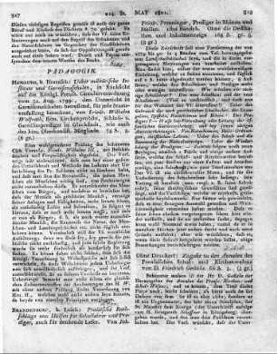 Ohne Druckort: Zugabe zu den Annalen des Preussischen Schul- und Kirchenwesens von D. Friedrich Gedicke. 66 S. 8.