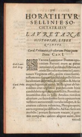 Horatii Tursellini E Societate Iesu Lauretanae Historiae, Liber Quintus.