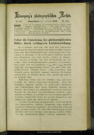 Ueber die Umkehrung des photographischen Bildes durch verlängerte Lichteinwirkung
