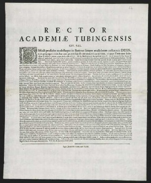 Rector Academiae Tubingensis Civ. Sal.