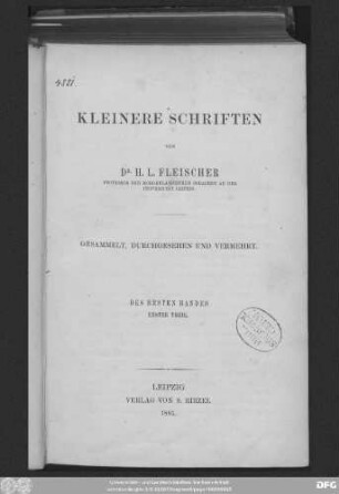Bd. 1, Theil 1: Kleinere Schriften