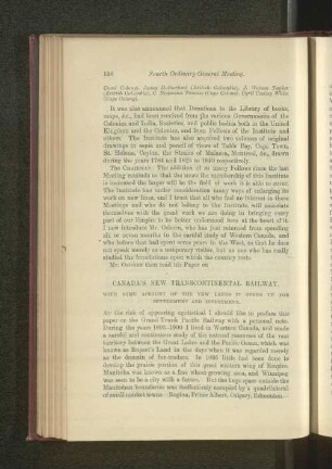 Canada´s New Transcontinental Railway. By E. B. Osborn.