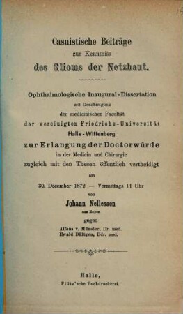 Casuistische Beiträge zur Kenntnis des Glioms der Netzhaut : Diss. inaug.