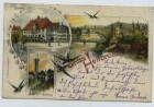 Mehrbildkarte, 3 Motive: Gesamtansicht mit Neckar, Wartberg , Rathaus