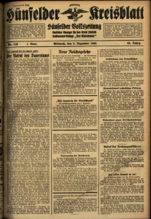 Erste Ausgabe vom Mittwoch, den 02. Dezember 1936.