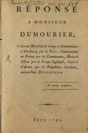 Réponse á M. Dumouriez