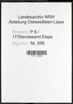 Sterberegister Standesamt Elspe