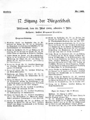 17. Sitzung der Bürgerschaft.