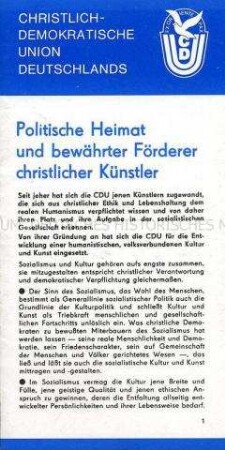 Propagandaschrift der CDU der DDR zur Rolle der Partei in der Gesellschaft