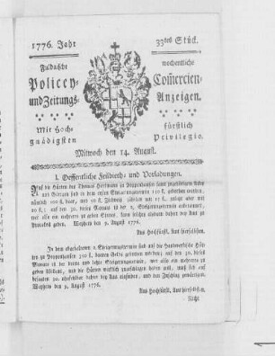 33tes Stück, Ausgabe vom 14. August 1776