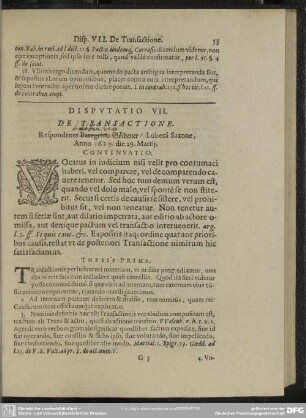 Disputatio VII. De Transactione